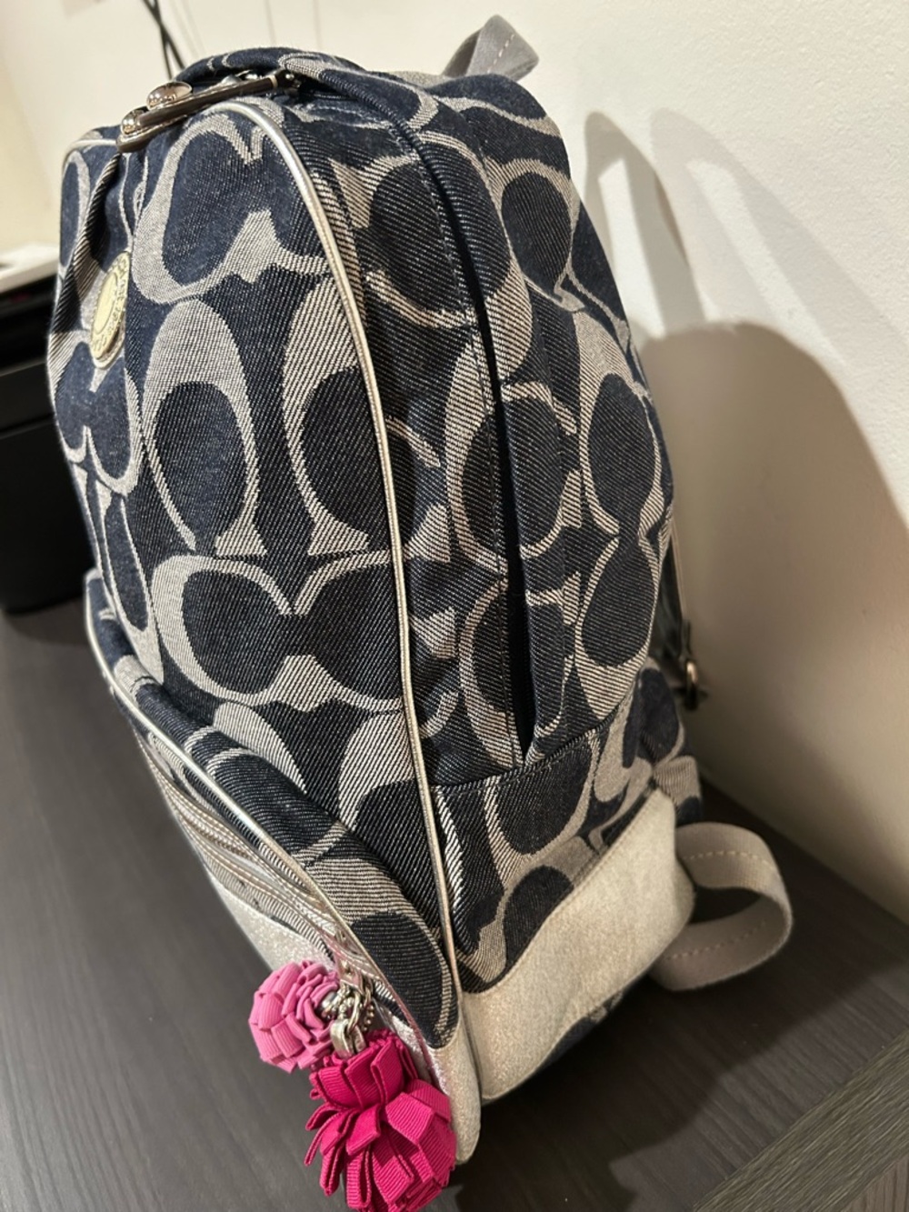 Coach Denim Poppy Signature Silver Stripe Backpack EUC - Picture 8 of 12